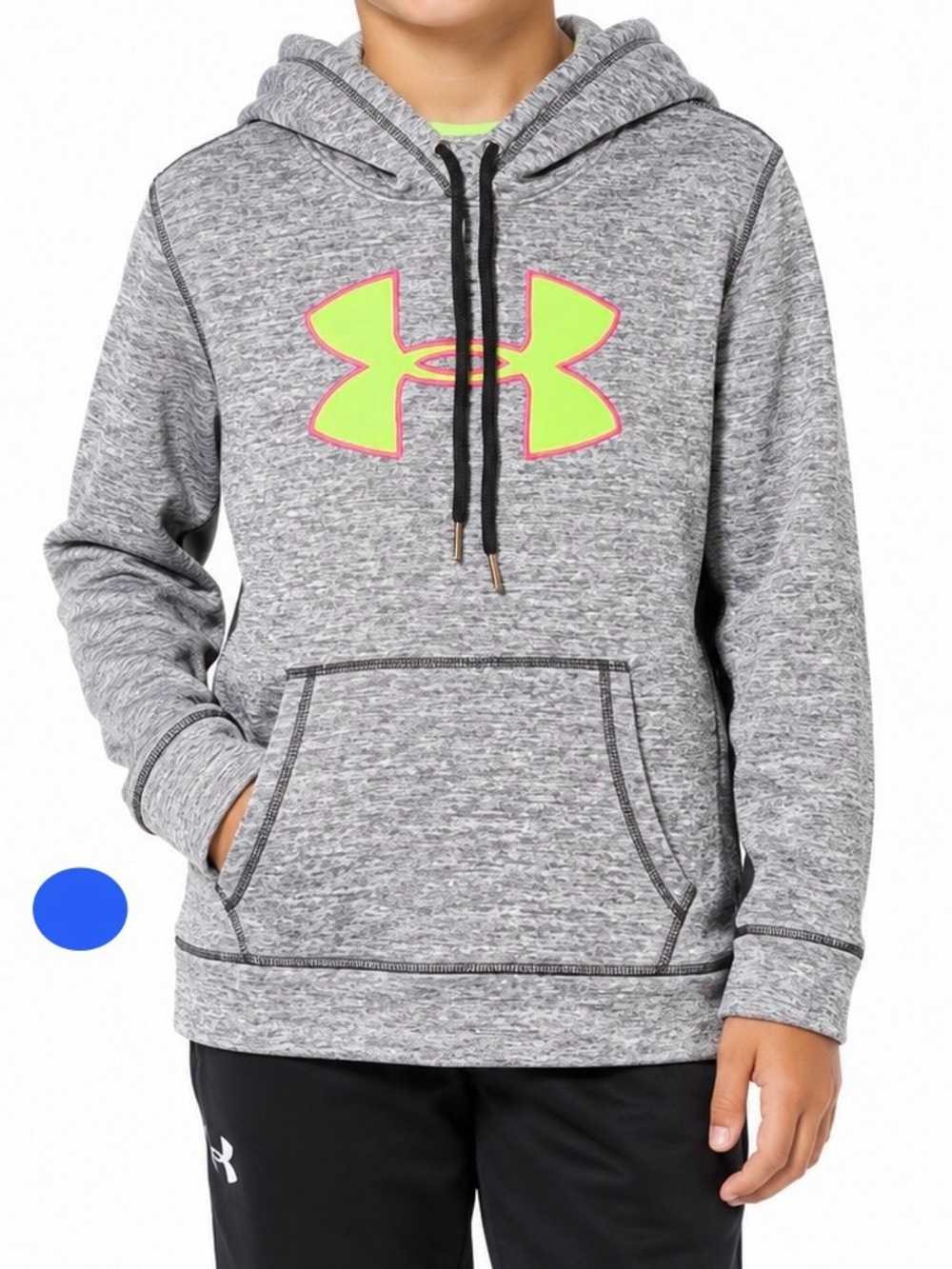 Under Armour ColdGear Hoodie Youth Small Gray Neon Green Pink Logo Sweatshirt